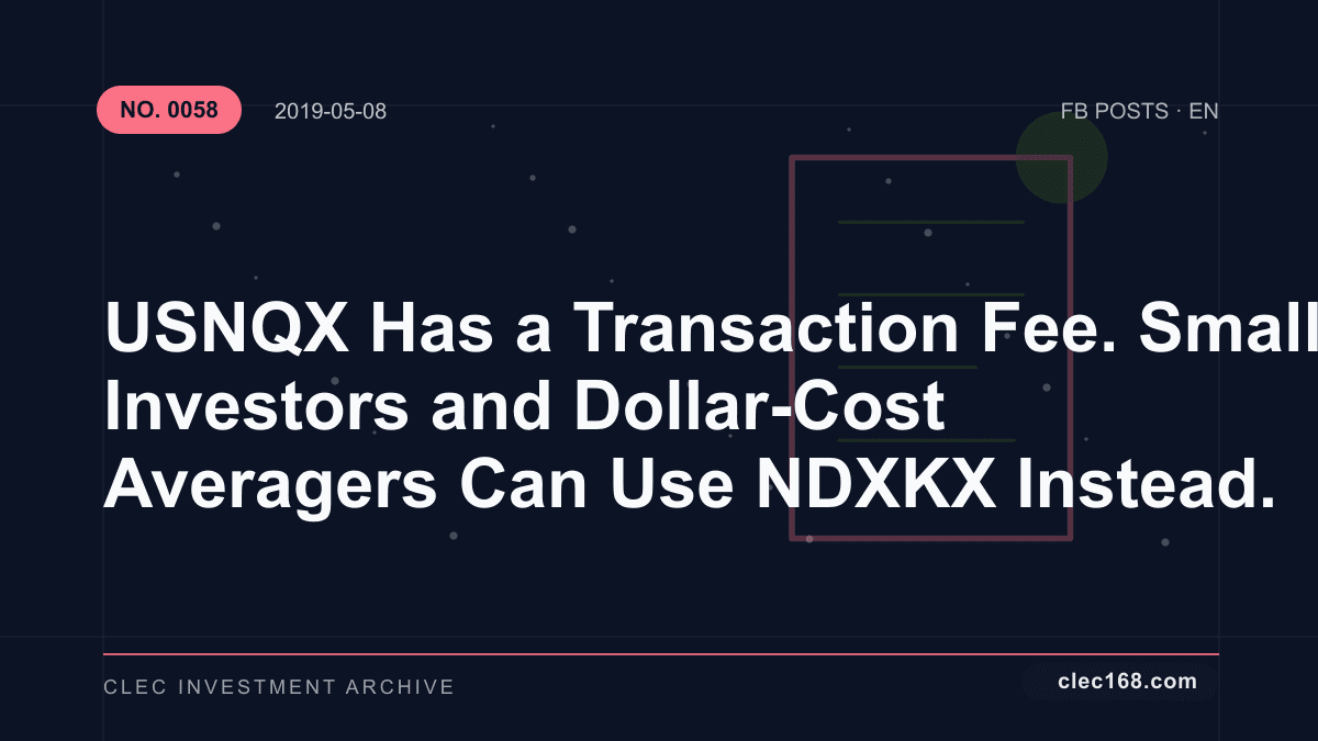 USNQX Has a Transaction Fee. Small Investors and Dollar-Cost Averagers Can Use NDXKX Instead. USNQX Has a Transaction Fee. Small Investors and Dollar-Cost Averagers Can Use NDXKX Instead.
