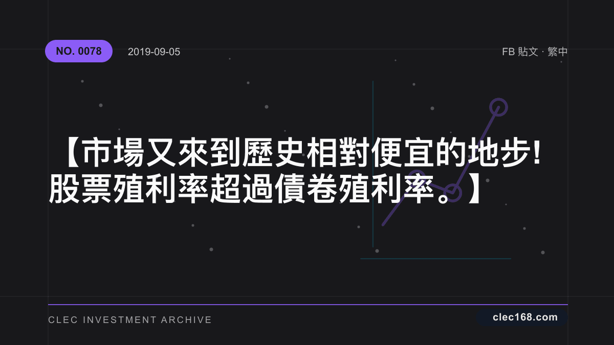 【市場又來到歷史相對便宜的地步! 股票殖利率超過債卷殖利率。】 【市場又來到歷史相對便宜的地步! 股票殖利率超過債卷殖利率。】