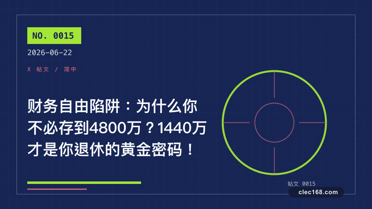 财务自由陷阱:为什么你不必存到4800万?1440万才是你退休的黄金密码! 财务自由陷阱:为什么你不必存到4800万?1440万才是你退休的黄金密码!