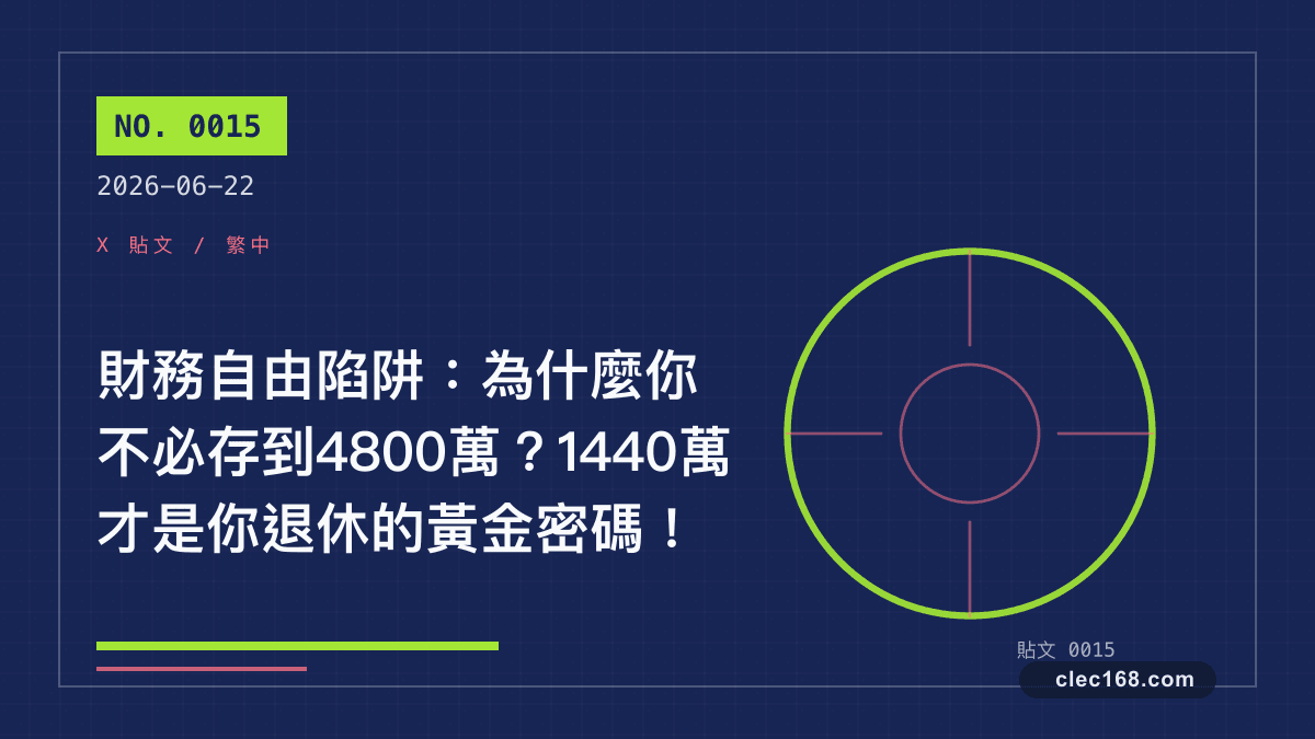 財務自由陷阱:為什麼你不必存到4800萬?1440萬才是你退休的黃金密碼! 財務自由陷阱:為什麼你不必存到4800萬?1440萬才是你退休的黃金密碼!